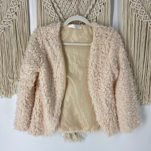 Made By Design Jackets & Blazers - Ivory Faux Fur Fuzzy Open Front Fluffy Coat Jacket
